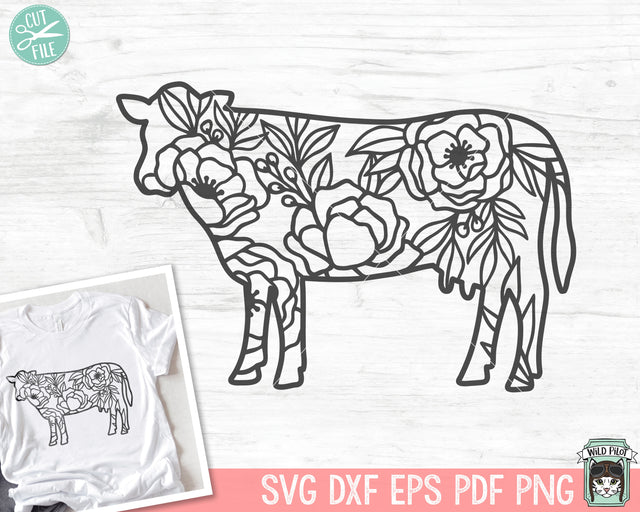 Cow Silhouette SVG file, Cow Cut file, Floral Cow svg file, Cow Flowers svg file, Cow Silhouette svg, Farm Animal svg, Farmhouse cut file SVG Wild Pilot 