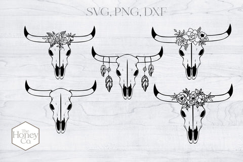 Cow Skull Bundle Floral Crown Feather SVG Cut Files SVG The Honey Company 