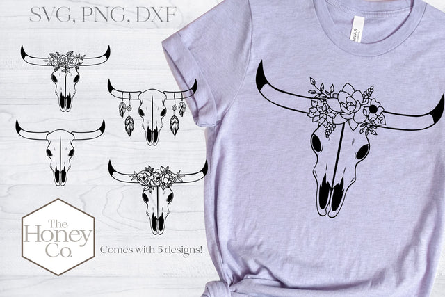 Cow Skull Bundle Floral Crown Feather SVG Cut Files SVG The Honey Company 