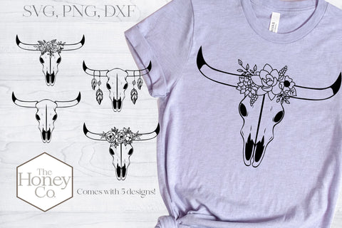 Cow Skull Bundle Floral Crown Feather SVG Cut Files SVG The Honey Company 