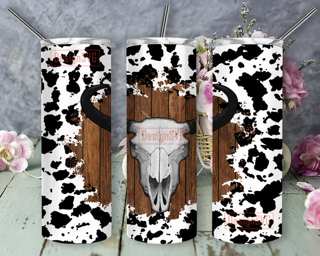 Cow Skull Cowhide Tumbler Template, Cowhide 20oz Skinny Tumbler, Western Cow Skull Tumbler Png, Western Country Sublimation Designs, Instant Download Sublimation DesignSVG 