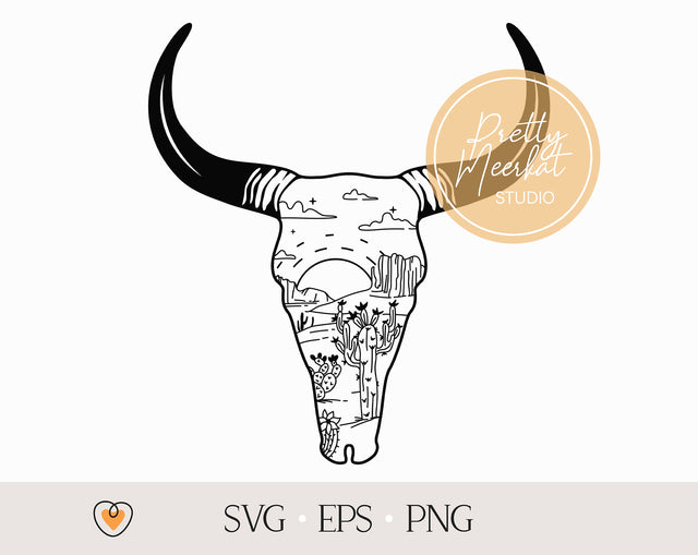 Cow skull desert #4 svg, Bull skull svg, Desert svg, png SVG Pretty Meerkat 