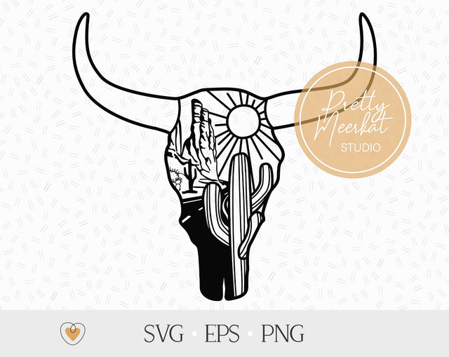 Cow skull desert svg, Boho bull skull svg, Desert svg, png SVG Pretty Meerkat 