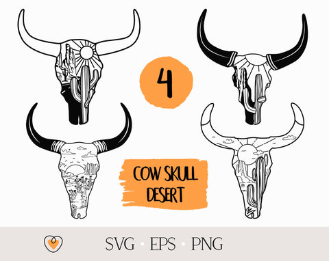 Cow skull desert svg Bundle, Bull skull svg, Desert svg, png SVG Pretty Meerkat 