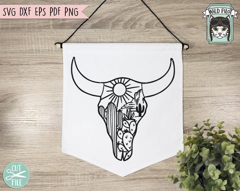 Cow Skull Desert SVG File, Cow Skull Cactus SVG File, Cow Skull SVG File, Cow Skull Desert Cut File, Southwest SVG, Boho SVG, Longhorn SVG, Buffalo SVG SVG Wild Pilot 