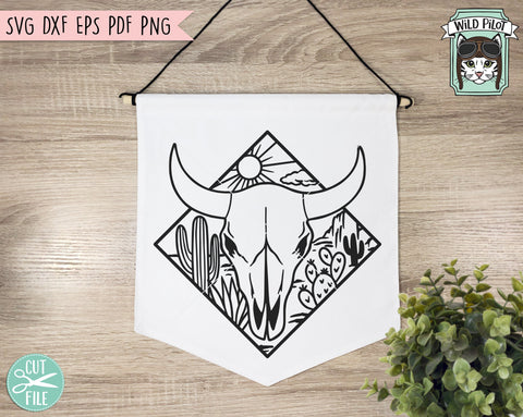 Cow Skull Desert SVG file, Cow Skull Cactus svg file, Cow Skull svg file, Cow Skull Desert Scene cut file, Southwest svg, Boho svg, longhorn svg SVG Wild Pilot 