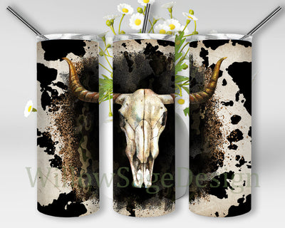 Cow Skull Design Png, Western Cow Skull 20oz Skinny Tumbler, Cowhide Camo Tumbler Wrap, Cow Skull Sublimation Design, Instant Download Sublimation WillowSageDesign 
