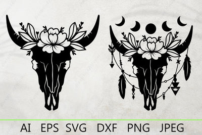 Cow skull feathers svg, Cow boho skull with flowers svg files SVG AnastasiyaArtDesign 