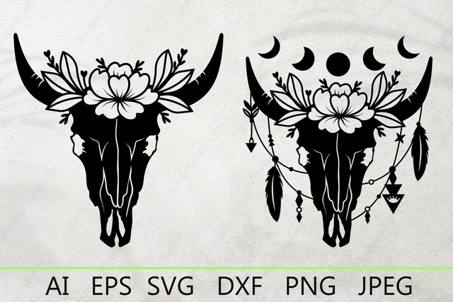 Cow skull feathers svg, Cow boho skull with flowers svg files SVG AnastasiyaArtDesign 