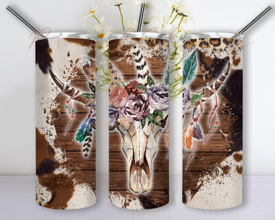 Cow Skull Floral 20oz Tumbler Png, Western Cow Skull Tumbler Design, Cowhide Leopard Tumbler Wrap, Western Country Sublimation Design, Digital Download Sublimation PixelChick 