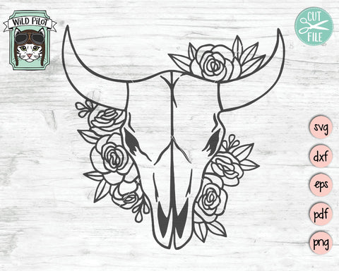 Cow Skull Floral SVG Cut File SVG Wild Pilot 