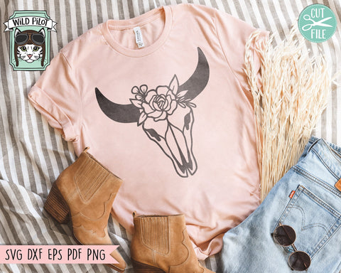 Cow Skull Flowers SVG, Cow Skull Floral SVG, Bull Skull Floral SVG, Bull Skull Flower svg, Southwest svg, Boho svg, Longhorn svg, Bohemian svg SVG Wild Pilot 