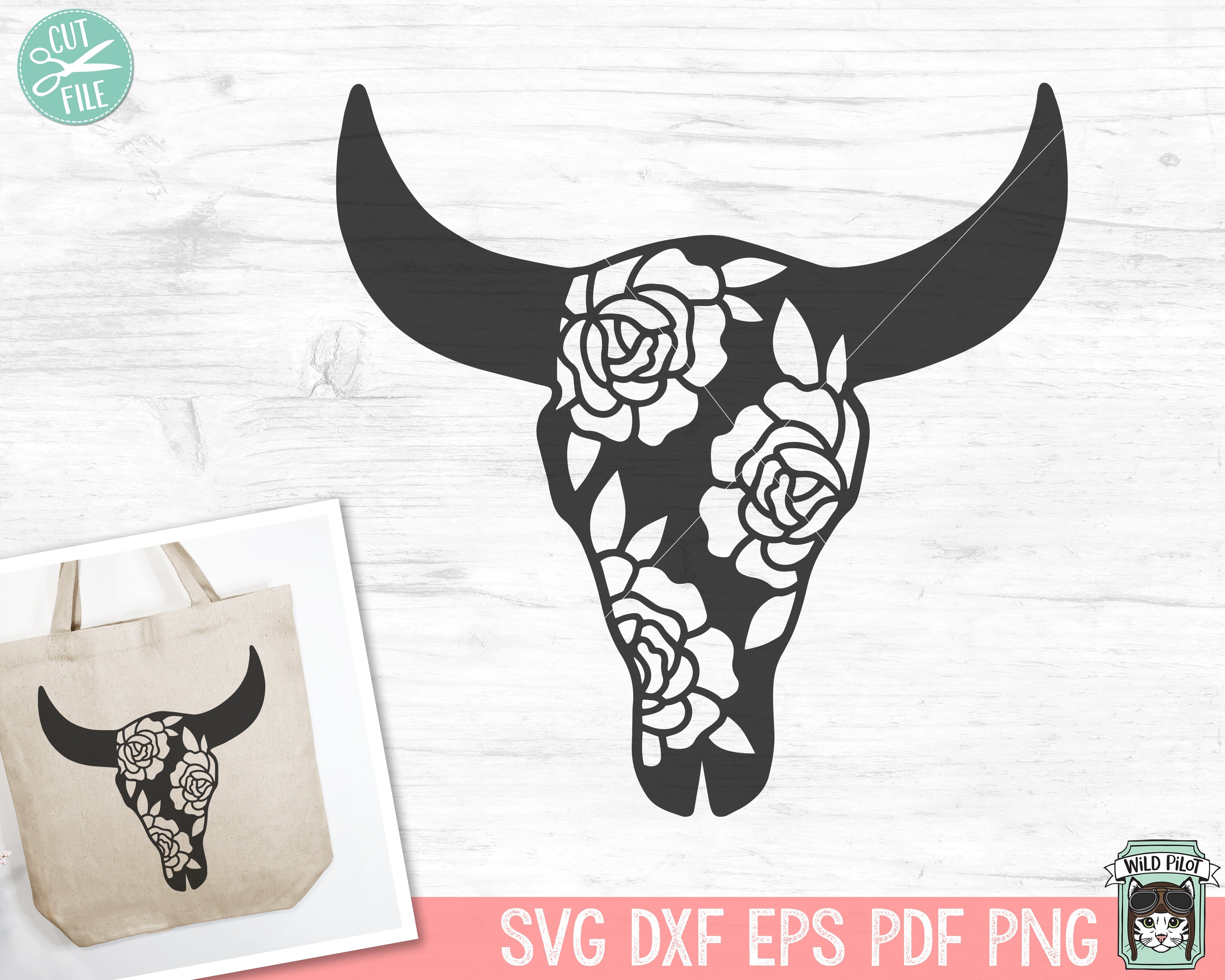 Steer Skull - Boho Cow Floral Stencil