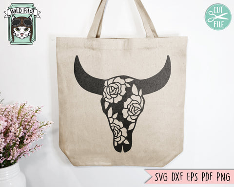 Cow Skull Flowers SVG, Cow Skull Floral SVG, Bull Skull Floral SVG, Bull Skull Flower svg, Southwest svg, Boho svg, Longhorn svg, Bohemian svg SVG Wild Pilot 