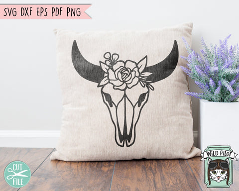 Cow Skull Flowers SVG, Cow Skull Floral SVG, Bull Skull Floral SVG, Bull Skull Flower svg, Southwest svg, Boho svg, Longhorn svg, Bohemian svg SVG Wild Pilot 