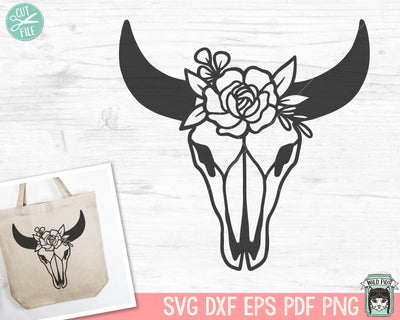 Cow Skull Flowers SVG, Cow Skull Floral SVG, Bull Skull Floral SVG, Bull Skull Flower svg, Southwest svg, Boho svg, Longhorn svg, Bohemian svg SVG Wild Pilot 