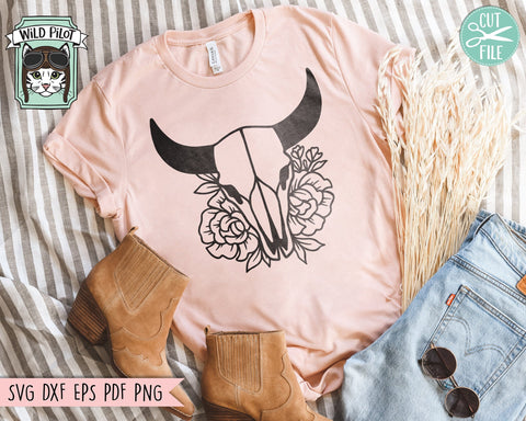 Cow Skull Flowers SVG, Cow Skull Floral SVG, Bull Skull Floral SVG, Bull Skull Flower svg, Southwest svg, Boho svg, Longhorn svg, Bohemian svg SVG Wild Pilot 