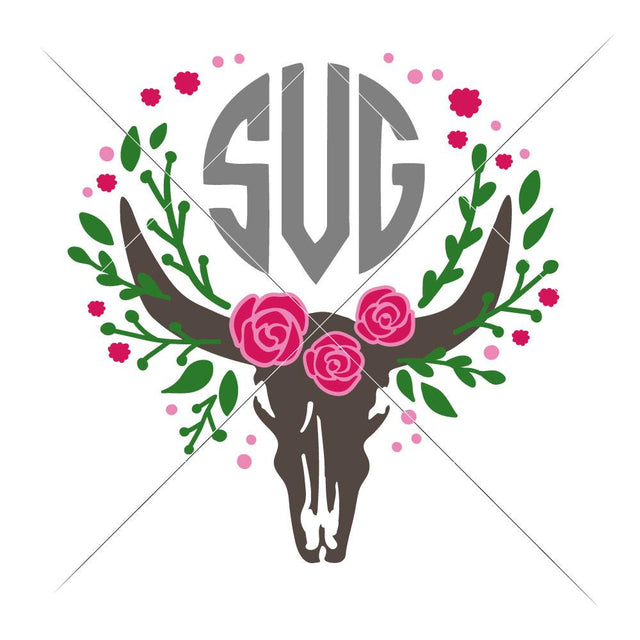 Cow Skull for Monogram (layered) - Farmhouse SVG Chameleon Cuttables 