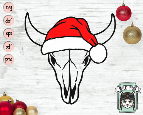 Cow Skull Santa Hat SVG Cut File, Skull With Hat SVG, Christmas SVG File, Bull Skull SVG File, Christmas Cut File, Christmas Cow Skull Cut File SVG Wild Pilot 
