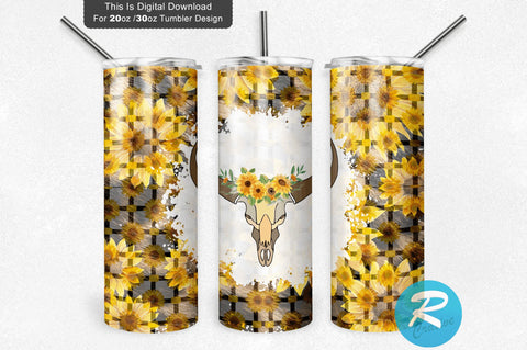 Cow Skull Sunflowers 20 oz / 30 oz Tumbler PNG Sublimation Regulrcrative 