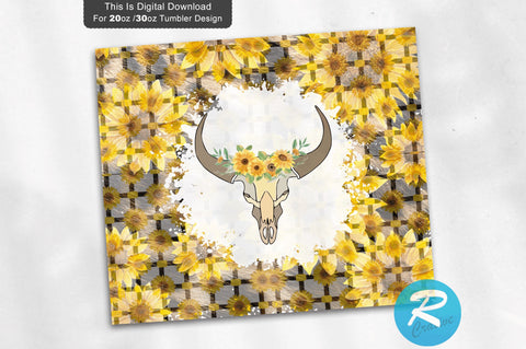 Cow Skull Sunflowers 20 oz / 30 oz Tumbler PNG Sublimation Regulrcrative 