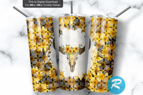 Cow Skull Sunflowers 20 oz / 30 oz Tumbler PNG Sublimation Regulrcrative 