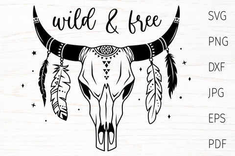 Cow Skull svg, boho, tribal svg silhouette, Wild And Free SVG Digital Rainbow Shop 