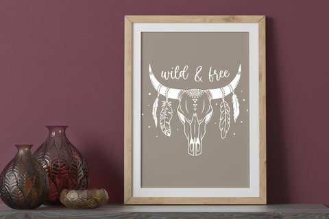 Cow Skull svg, boho, tribal svg silhouette, Wild And Free SVG Digital Rainbow Shop 