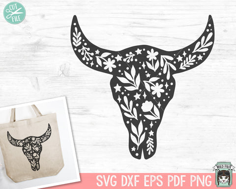 Cow Skull SVG, Bull Skull SVG, Leaves svg, Mystical SVG, Cow Skull Clipart, Boho svg, Animal Skull svg, Bohemian svg, Southwest, Longhorn SVG Wild Pilot 