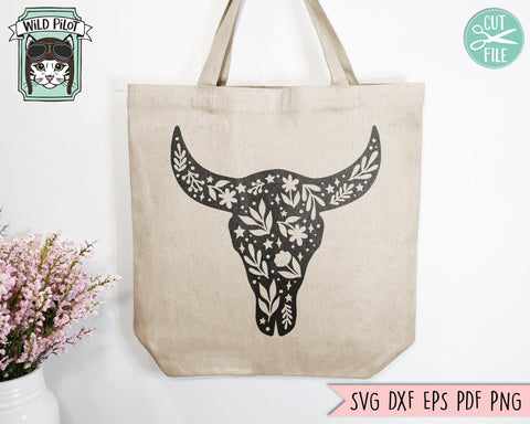 Cow Skull SVG, Bull Skull SVG, Leaves svg, Mystical SVG, Cow Skull Clipart, Boho svg, Animal Skull svg, Bohemian svg, Southwest, Longhorn SVG Wild Pilot 