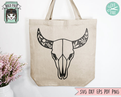 Cow Skull SVG, Bull Skull SVG, Leaves svg, Mystical SVG, Cow Skull Clipart, Boho svg, Leaves png, Bohemian svg, Southwest svg, Longhorn svg SVG Wild Pilot 