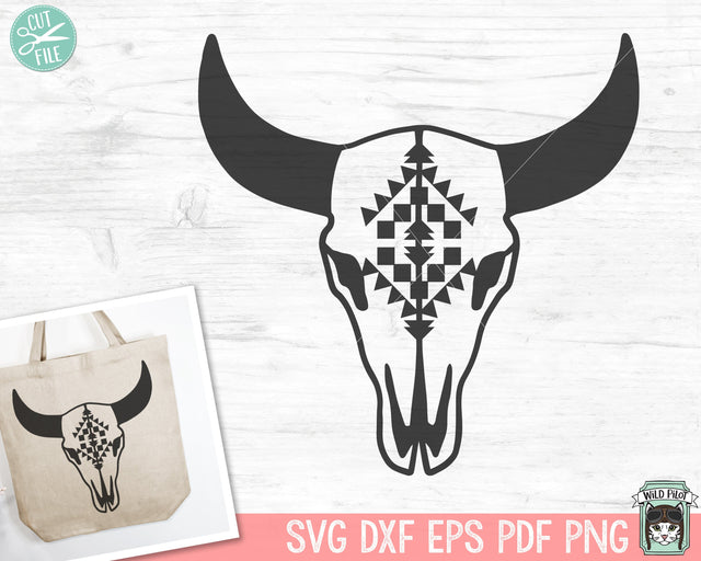 Cow Skull SVG, Cow Skull SVG File, Cow Skull Medallion SVG, Bull svg, Southwest svg, Boho svg, Skull Clipart, Longhorn svg, Buffalo svg SVG Wild Pilot 