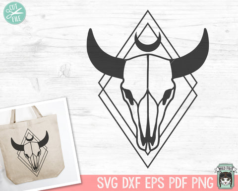 Cow Skull SVG Cut File, Bull Skull SVG, Mystical svg, Crescent Moon svg, Cow Skull png, Southwest SVG, Boho svg, Longhorn svg, Buffalo svg SVG Wild Pilot 