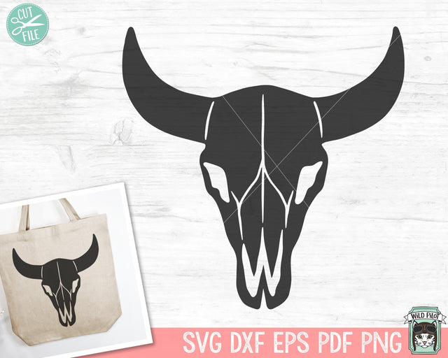 Cow Skull SVG Cut File, Bull Skull SVG, Mystical svg, Crescent Moon svg, Cow Skull png, Southwest SVG, Boho svg, Longhorn svg, Buffalo svg SVG Wild Pilot 