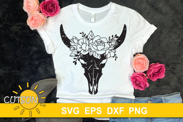 Cow skull SVG | Floral Cow Skull Distressed SVG SVG CutsunSVG 