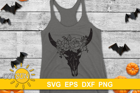 Cow skull SVG | Floral Cow Skull Distressed SVG SVG CutsunSVG 