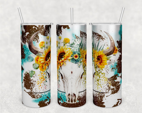 Cow Skull Tumbler Wraps Bundle, 20 Oz Skinny Tumbler Cow Skull Sublimation Designs, Cow Skull With Sunflowers Tumbler PNG, Seamless Tumbler PNG, 5 Designs Sublimation HappyDesignStudio 
