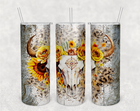 Cow Skull Tumbler Wraps Bundle, 20 Oz Skinny Tumbler Cow Skull Sublimation Designs, Cow Skull With Sunflowers Tumbler PNG, Seamless Tumbler PNG, 5 Designs Sublimation HappyDesignStudio 