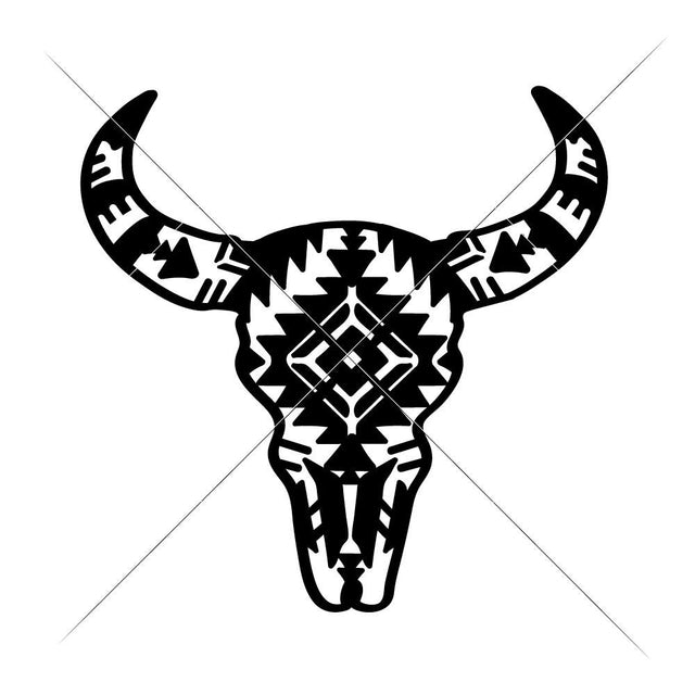Cow Skull with Aztec Pattern 2 SVG Chameleon Cuttables 
