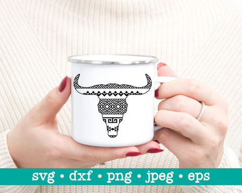 Cow skull with aztec pattern farmhouse, Country farm, Cow skull cut file, Sublimation png SVG MAKStudion 