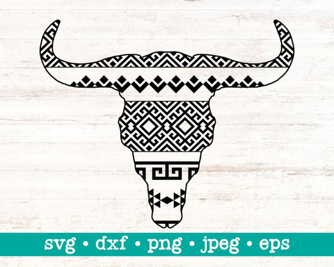 Cow skull with aztec pattern farmhouse, Country farm, Cow skull cut file, Sublimation png SVG MAKStudion 