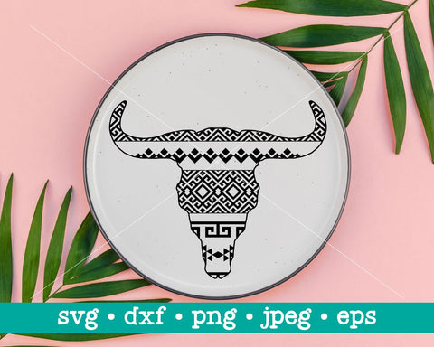 Cow skull with aztec pattern farmhouse, Country farm, Cow skull cut file, Sublimation png SVG MAKStudion 