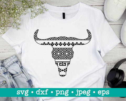 Cow skull with aztec pattern farmhouse, Country farm, Cow skull cut file, Sublimation png SVG MAKStudion 
