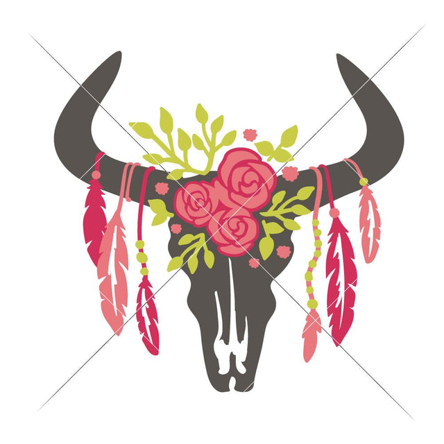 Cow Skull with Feathers 4 colors - Farmhouse SVG Chameleon Cuttables 