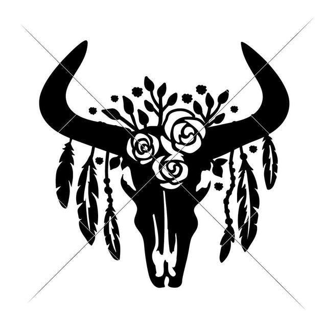 Cow Skull with Feathers - Farmhouse SVG Chameleon Cuttables 