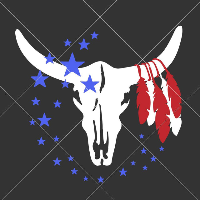 Cow Skull with Feathers - USA America Patriotic 4th of July SVG Chameleon Cuttables 