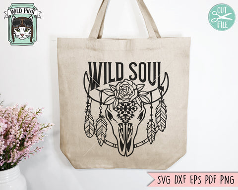 Cow Skull with Flowers Feathers SVG file, Wild Soul svg, Cow Skull Medallion svg, Cow Skull Floral cut file, Southwest svg, longhorn svg, buffalo svg SVG Wild Pilot 