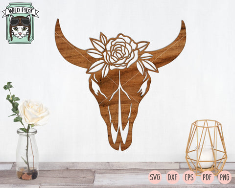 Cow Skull With Flowers SVG, Cow Skull SVG File, Cow Skull Floral SVG, Cow Skull Floral Cut File, Southwest SVG, Boho SVG, Longhorn SVG, Buffalo SVG SVG Wild Pilot 