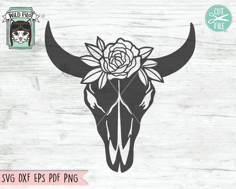 Cow Skull With Flowers SVG, Cow Skull SVG File, Cow Skull Floral SVG, Cow Skull Floral Cut File, Southwest SVG, Boho SVG, Longhorn SVG, Buffalo SVG SVG Wild Pilot 
