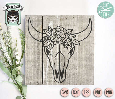 Cow Skull With Flowers SVG Cut File SVG Wild Pilot 